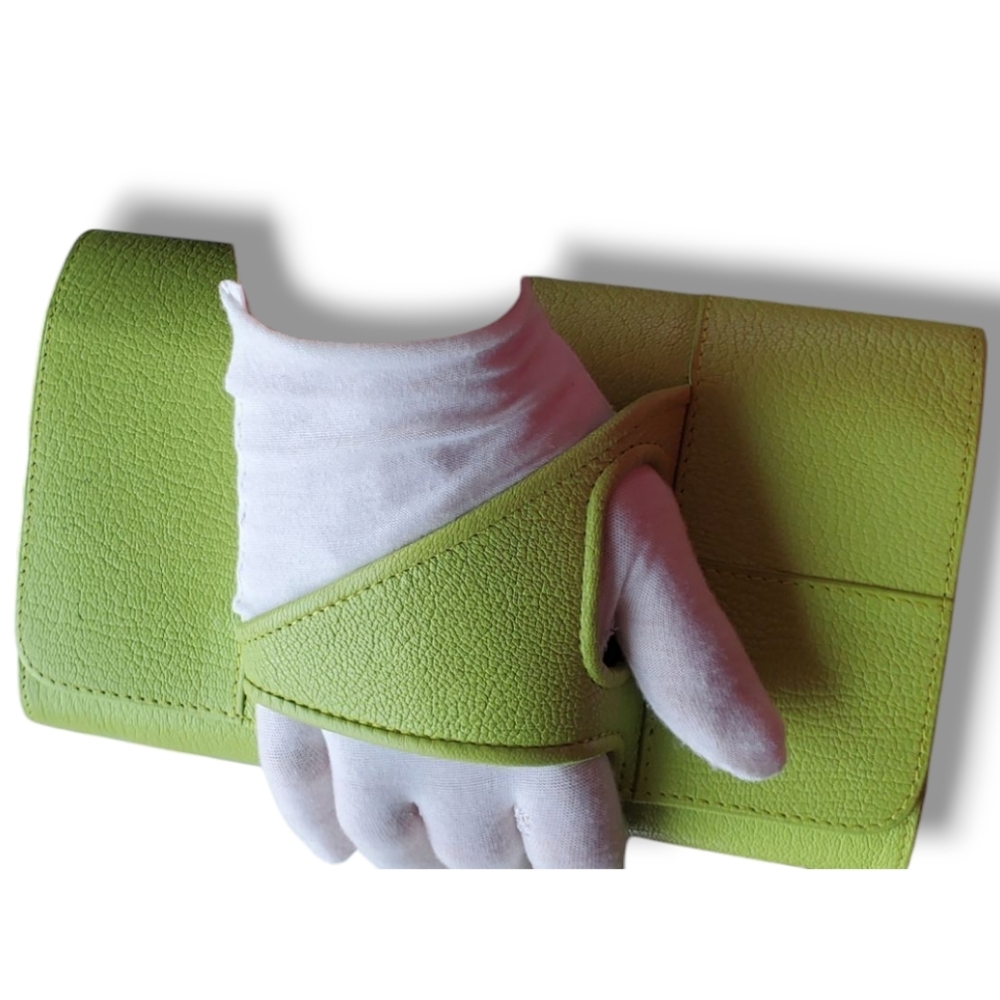 PERRIN PARIS L'ASYMETRIQUE Glove Clutch Green Calfskin Leather Clutch - Picture 11 of 17